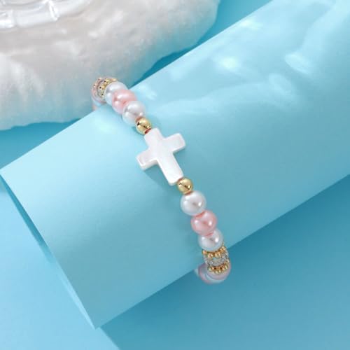 AULSIEY Cross Pearl Bracelet for Teen Girls 1