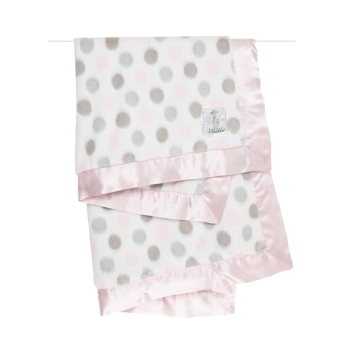 Little Giraffe Faux Fur Blanket with Satin Trim - Dot Pink 29x35