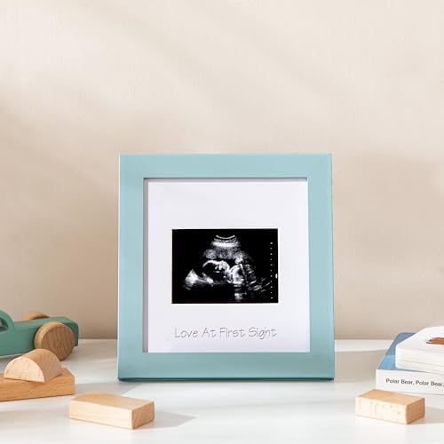 eletecpro Ultrasound Frame with Real Glass and 3 Mats 7x7 Baby Keepsake Frame for 3x4 Sonogram Photo Blue