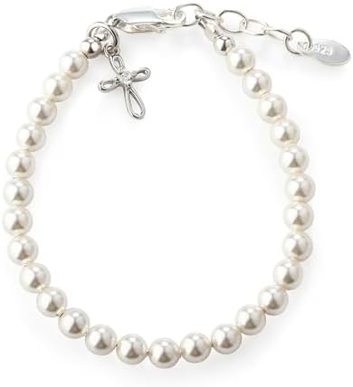 Cherished Moments Childrens Cross Bracelet with Simulated Pearls