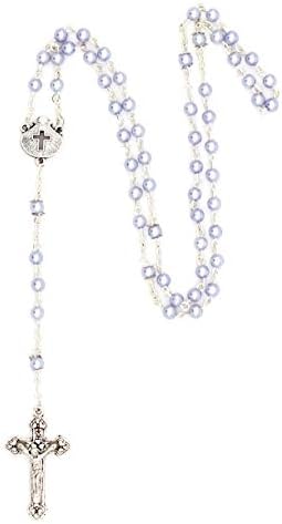 My First Baptism Gift Set for Baby Boy - Silver Rosary Box with Light Blue Pearl Rosary 1