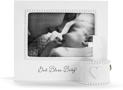 DEMDACO God Bless Baby Keepsake Frame with Cross Trinket Box