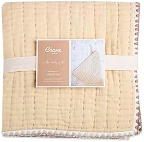 Crane Baby Quilted Cotton Blanket 36x36 Light Yellow