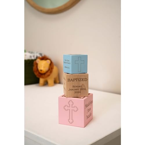 Palmetto Wood Shop Baptism Baby Block - Custom Engraved Handcrafted in the USA 3 Sizes 3 Colors