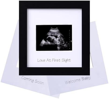 eletecpro Ultrasound Picture Frame with Glass Cover and 3 Mats 7x7 Baby Keepsake Frame for 3x4 Sonogram Photo Black