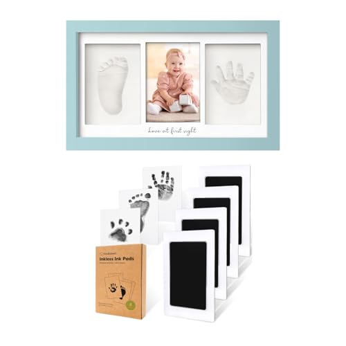 KeaBabies Inkless Handprint Footprint Kit Pads - Baby Keepsake Frame Duo for Newborn