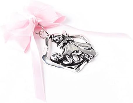 Guardian Angel Crib Medal with Satin Ribbon Rose
