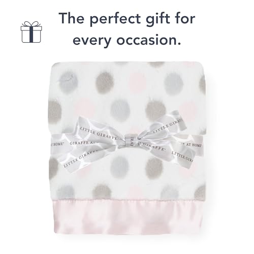 Little Giraffe Faux Fur Blanket with Satin Trim - Dot Pink 29x35