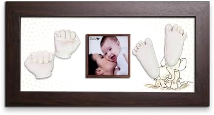 LOVE MOMS PRESENT Baby Hand Footprint Casting Kit with Brown Frame