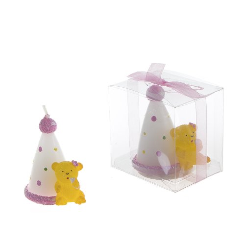 Lunaura Baby Keepsake Set of 12 Pink Teddy Bear with Baby Bottle Candle