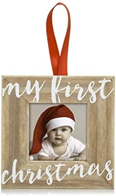 Pearhead Babys First Christmas Wooden Ornament Frame