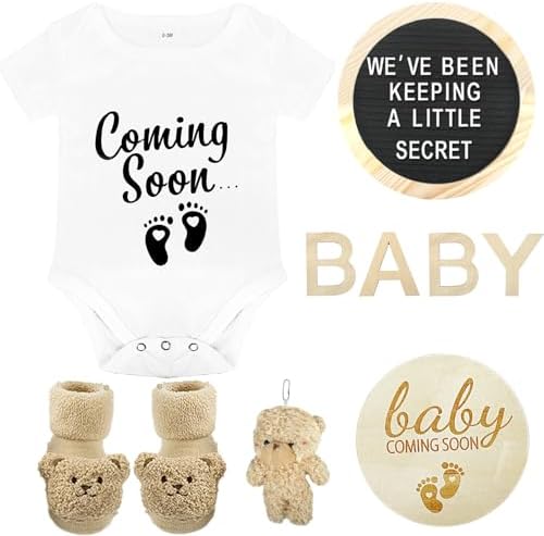 CIXICM Pregnancy Announcement Set with Felt Board Bodysuit Socks Wooden Sign