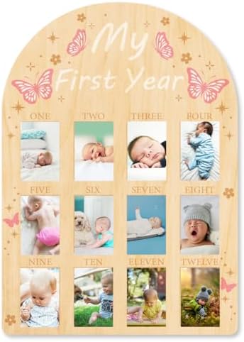 ORIGACH 12-Month Baby Growth Photo Display Board - Pink Butterfly Design