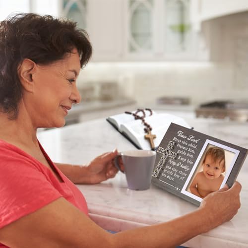 Yakucho Baptism Frame for Boys and Girls - 4x6 Inch Double Frame with Blessing Card