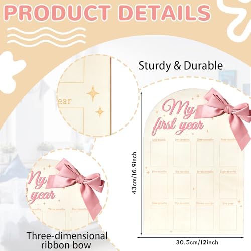 3D Pink Bow Baby Year Milestone Display Board