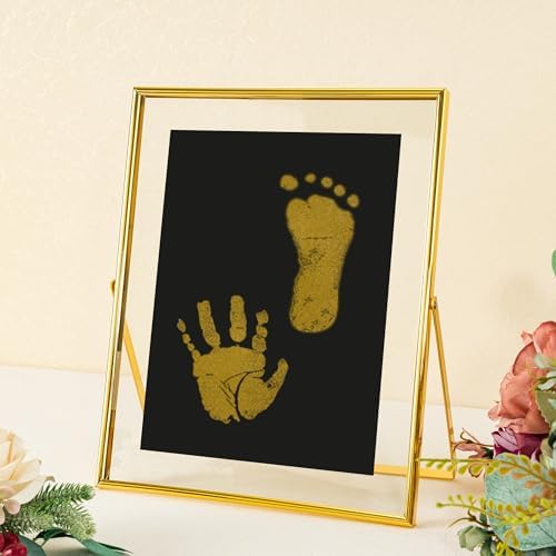 Calculs Baby Keepsake Frame with Ink Pad - Gold Floating Picture Frame for Babys First Year