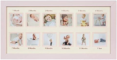 Wood Side Orbis First Year Baby Keepsake Frame with 12 Slots - Pink