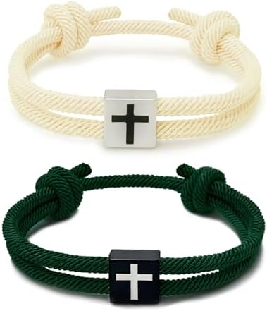 2 Pcs Braided Cross Bracelet Adjustable Rope Christian Gifts for Men Women Teens