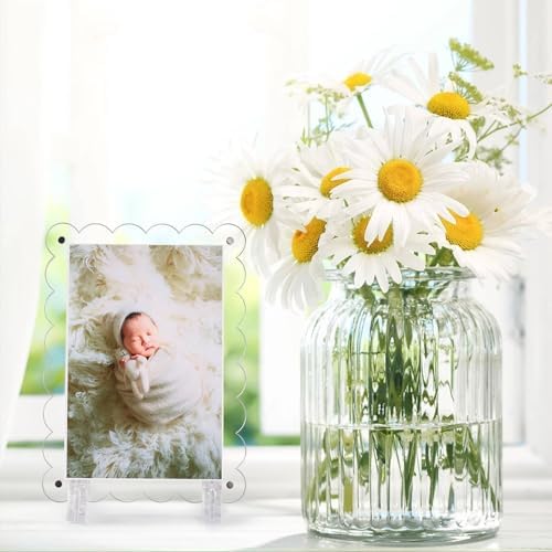 Mlatnod 2 Pack Magnetic Clear Acrylic Scalloped Ultrasound Frames with Stand