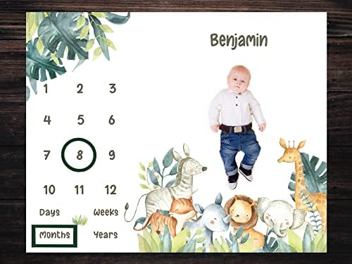 Personalized Baby Milestone Blanket 50x40 Safari