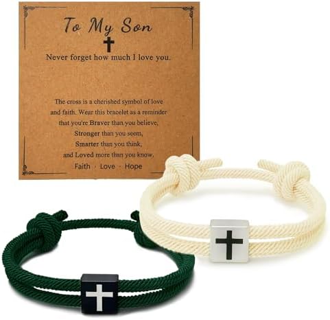 2 Pcs Braided Cross Bracelet Adjustable Rope Christian Gifts for Men Women Teens