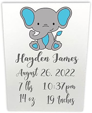 Personalized Baby Elephant Wall Plaque - Blue Design with Custom Name