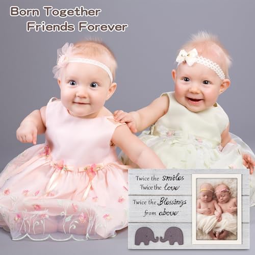 Twins Picture Frame with Elephant Design - 4x6 White
