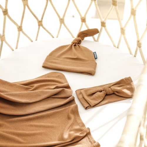 GRSSDER Newborn Swaddle Blanket Set 33x44 with Headband and Beanie