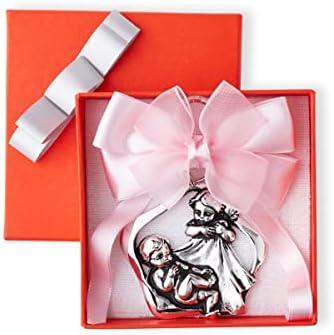 Guardian Angel Crib Medal with Satin Ribbon Rose