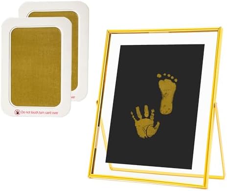 Calculs Baby Keepsake Frame with Ink Pad - Gold Floating Picture Frame for Babys First Year