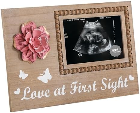 BAYSBAI Wooden Sonogram 4x6 Photo Frame with Rustic Pink Flower