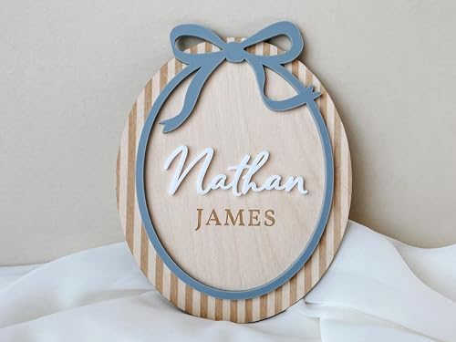 Personalized Baby Boy Name Wall Sign with Blue Bow