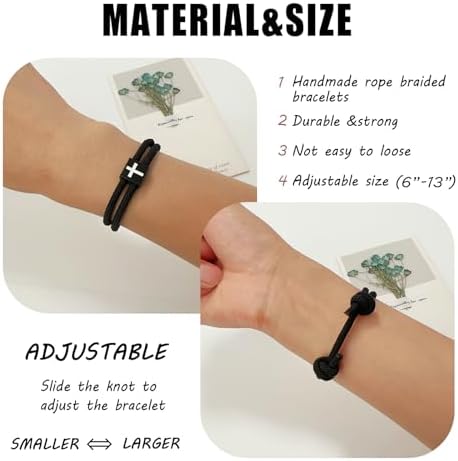2 Pcs Braided Cross Bracelet Adjustable Rope Christian Gifts for Men Women Teens