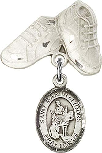 Sterling Silver Baby Badge with St Martin of Tours Charm Boots Pin