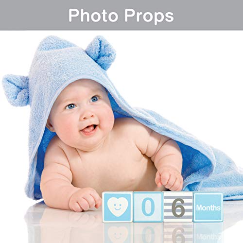 Im Solid Wood Milestone Blocks for Baby Growth 4 Pcs Blue