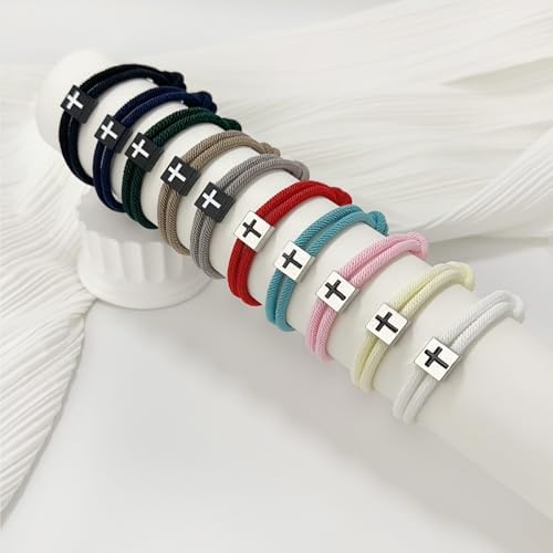 2 Pcs Braided Cross Bracelet Adjustable Rope Christian Gifts for Men Women Teens