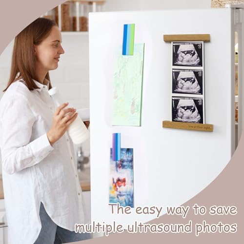 Zyeco 2 Pcs Ultrasound Picture Frame Wooden Magnetic for Refrigerator