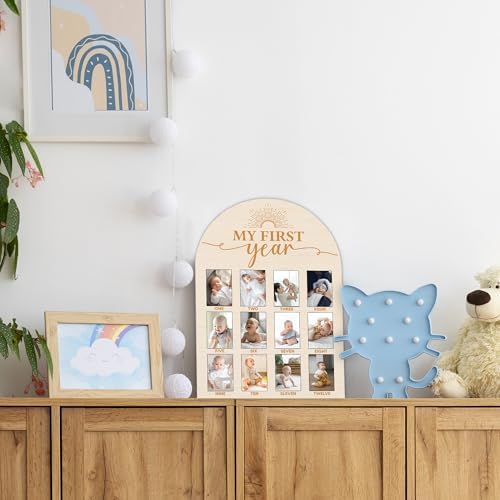 One Year Wood Photo Board for Baby Milestones