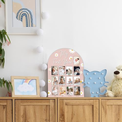 One Year Wood Photo Board for Baby Milestones 1