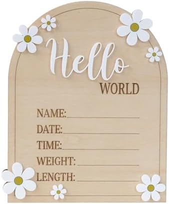 Hello World Baby Birth Stats Sign Wood Engraved