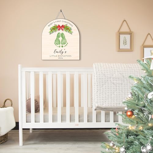 Personalized Christmas Footprint Sign with Baby Name