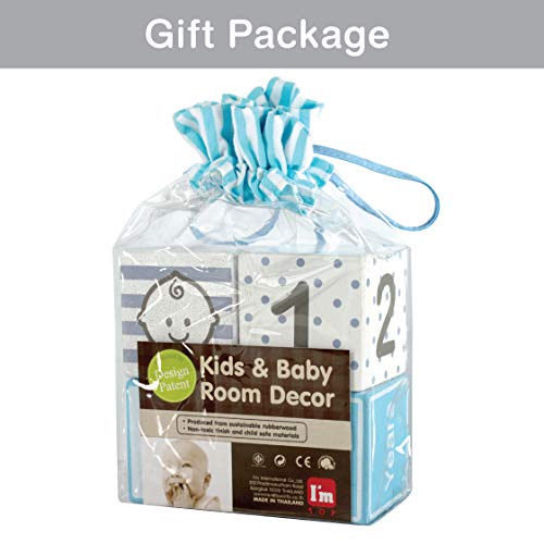 Im Solid Wood Milestone Blocks for Baby Growth 4 Pcs Blue