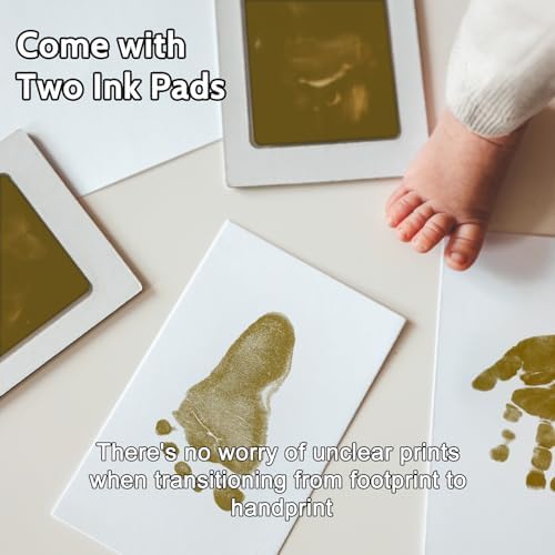 HAMUIERS Baby Hand Footprint Frame with Inkless Pads White Gold