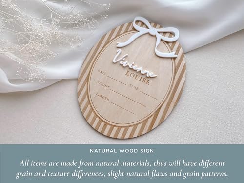 Custom Personalized Wooden Birth Stats Sign with Blue Bow