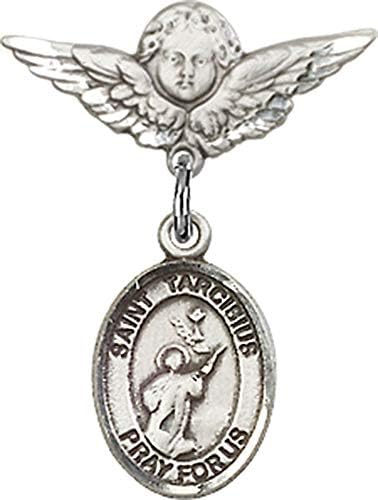 Jewels Obsession Sterling Silver Baby Badge with St Tarcisius and Angel Charms