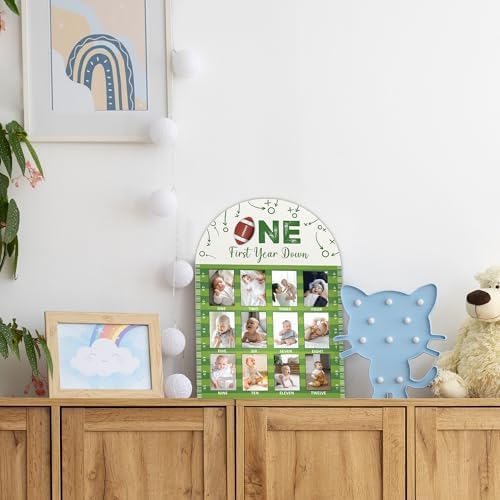 Football First Year Milestone Photo Board - 169x12 Inch Durable Wooden Frame