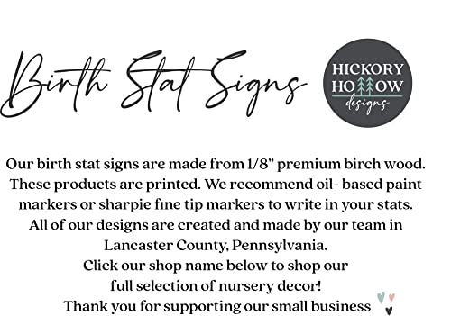 Hickory Hollow Designs Birth Stat Sign Personalized for Newborn Baby