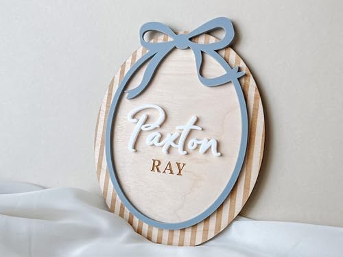 Personalized Baby Boy Name Wall Sign with Blue Bow