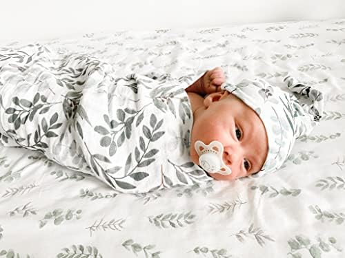 Miaoberry Organic Muslin Swaddle Blanket with Free Hat and Wooden Sign