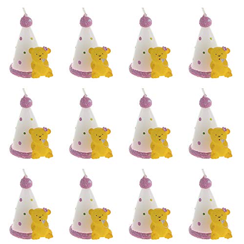 Lunaura Baby Keepsake Set of 12 Pink Teddy Bear with Baby Bottle Candle
